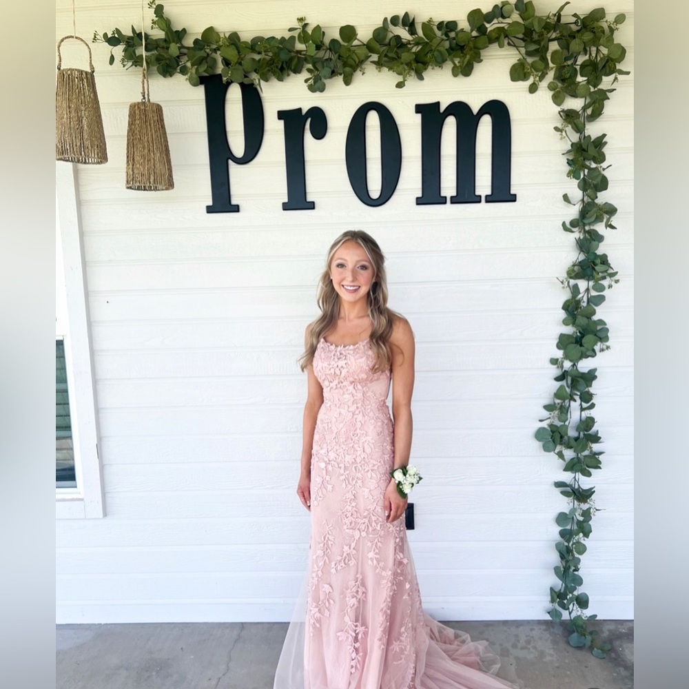 Sherri Hill Pink Lace Prom Dress